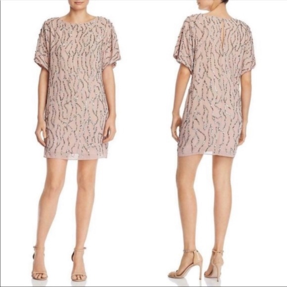 Aidan Mattox Blush Pink Sequin Short Sleeve Dress US 2 New with Tags - Picture 2 of 14